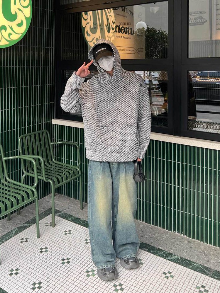 American Retro Knitted Hoodie  - Streetwear Brand With Flowers 리뷰 및 가격