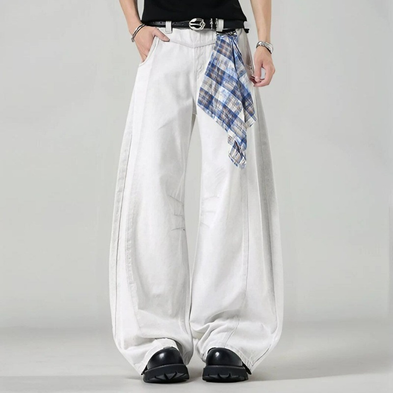 Men's Loose Wide Leg Plaid Pan - Streetwear Brand Marketing 리뷰 및 가격