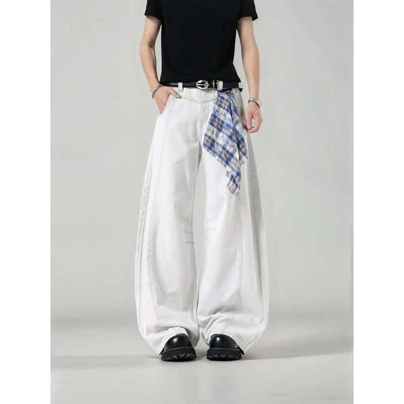 Men's Loose Wide Leg Plaid Pan - Streetwear Brand Marketing 리뷰 및 가격