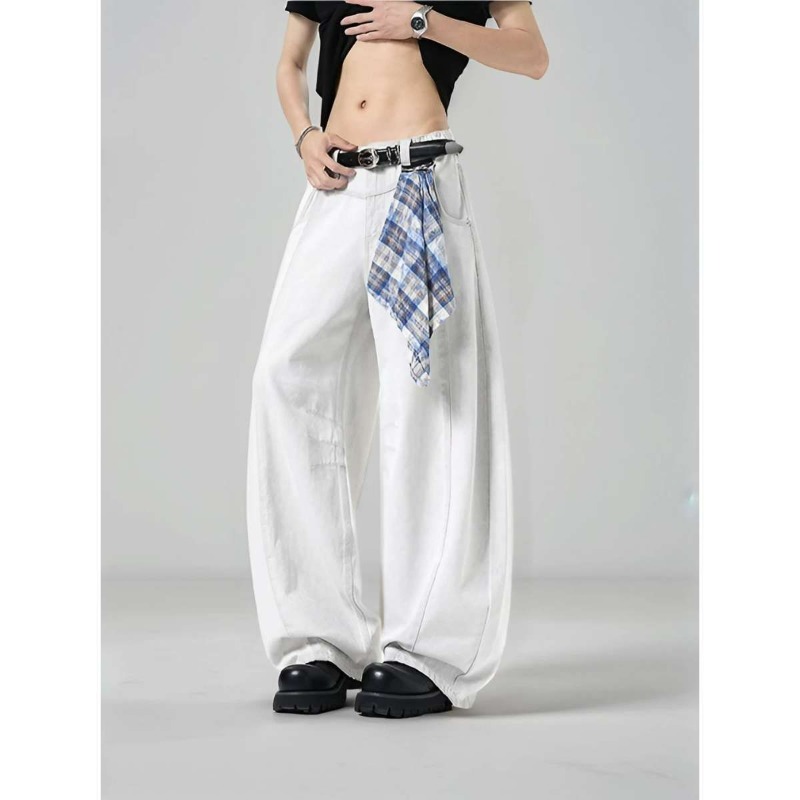 Men's Loose Wide Leg Plaid Pan - Streetwear Brand Marketing 리뷰 및 가격